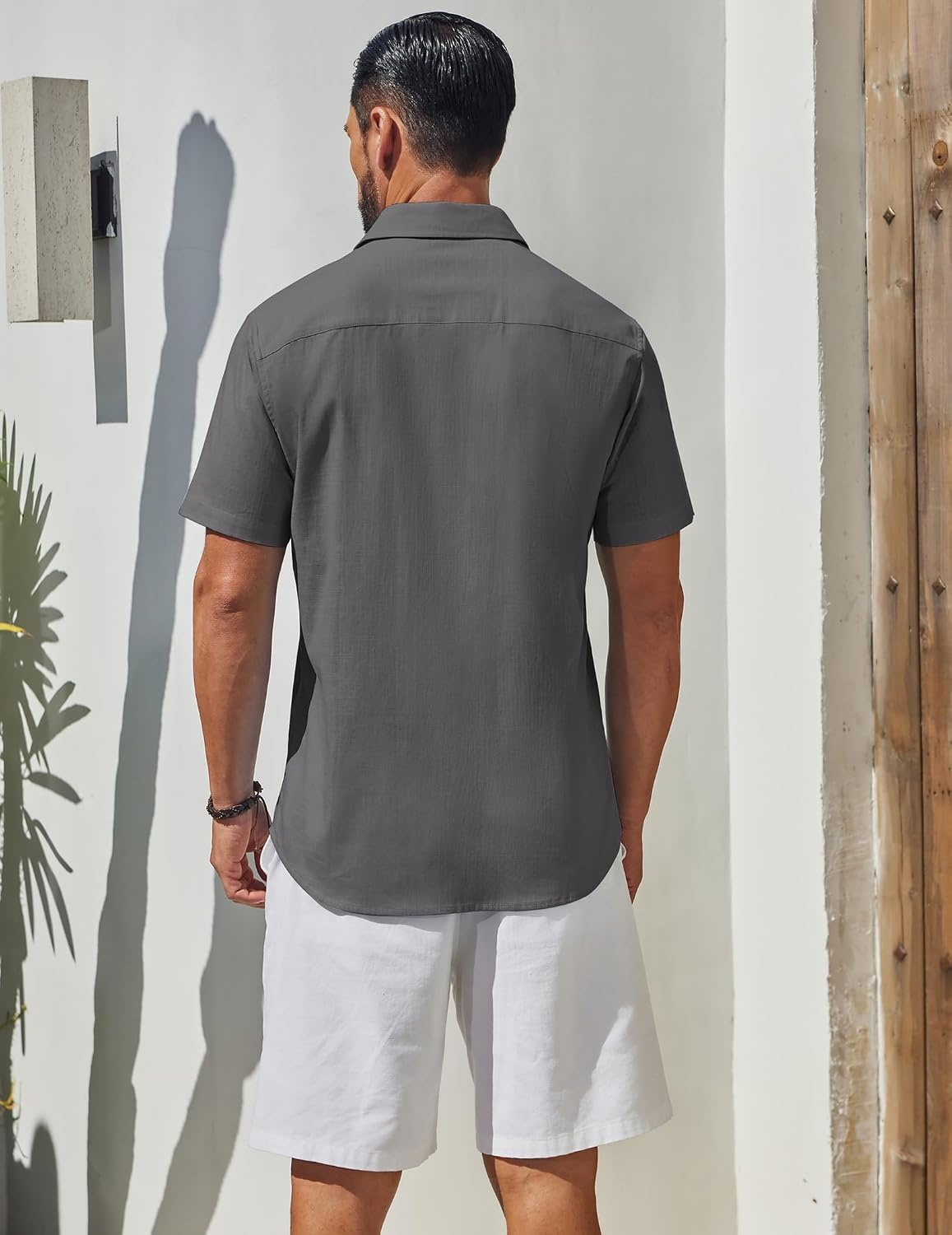 image:imageCOOFANDY Mens Short Sleeve Button Down Shirts Summer Cotton Lyocell Linen Textured Casual Beach Shirts with PocketDark Grey