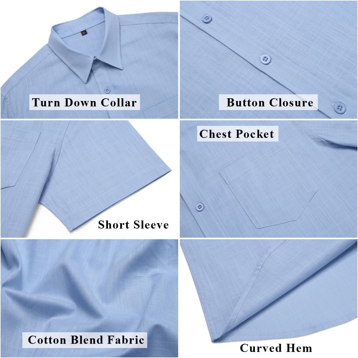 image:imageCOOFANDY Mens Short Sleeve Button Down Shirts Summer Cotton Lyocell Linen Textured Casual Beach Shirts with PocketLight Blue