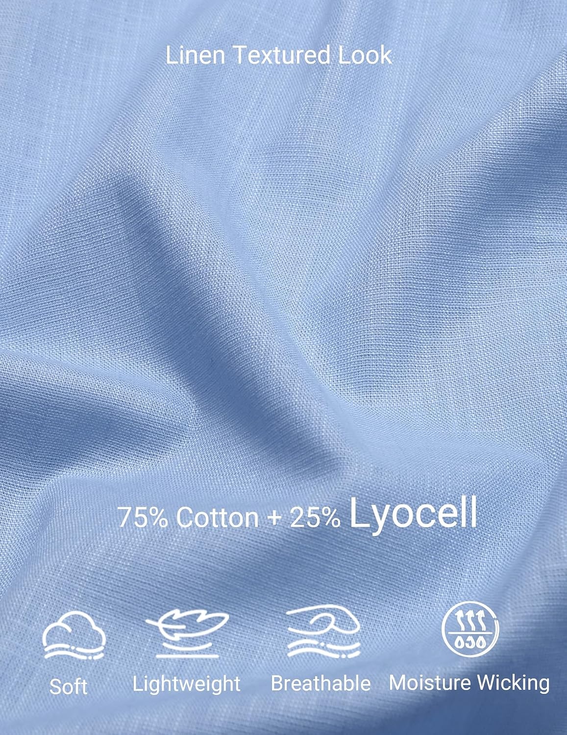 image:imageCOOFANDY Mens Short Sleeve Button Down Shirts Summer Cotton Lyocell Linen Textured Casual Beach Shirts with PocketLight Blue
