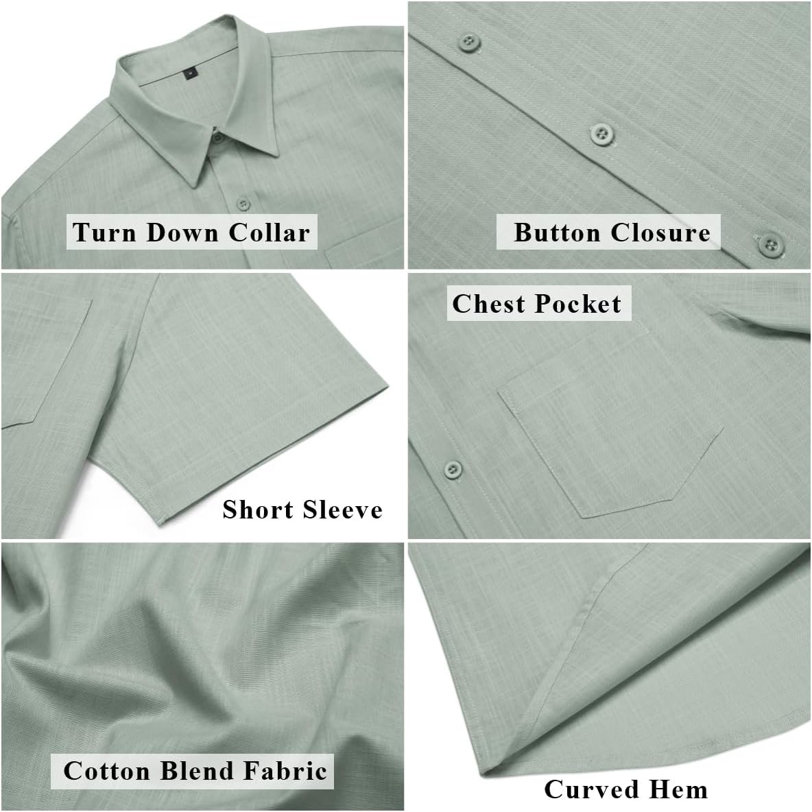 image:imageCOOFANDY Mens Short Sleeve Button Down Shirts Summer Cotton Lyocell Linen Textured Casual Beach Shirts with PocketLight Green