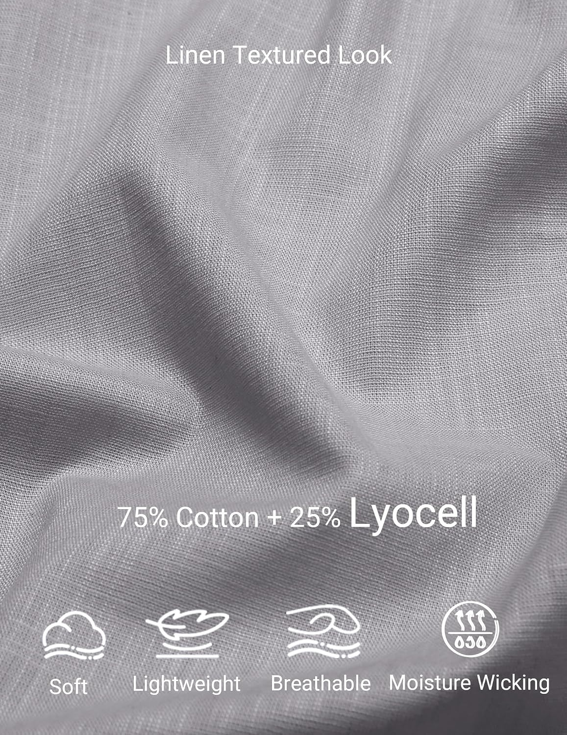 image:imageCOOFANDY Mens Short Sleeve Button Down Shirts Summer Cotton Lyocell Linen Textured Casual Beach Shirts with PocketLight Grey