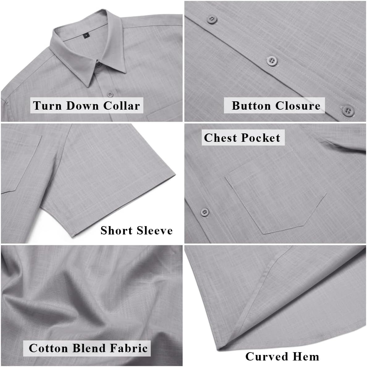 image:imageCOOFANDY Mens Short Sleeve Button Down Shirts Summer Cotton Lyocell Linen Textured Casual Beach Shirts with PocketLight Grey