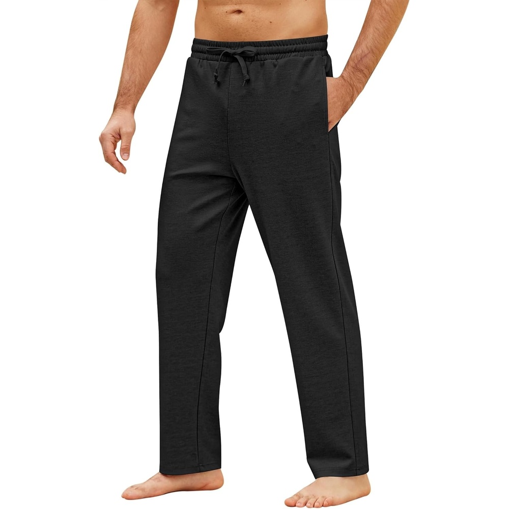image:imageCOOFANDY Men Stretchy Elastic Waist Pants Drawstring Yoga Sweatpants Athletic Running Joggers Pants Big and Tall Black