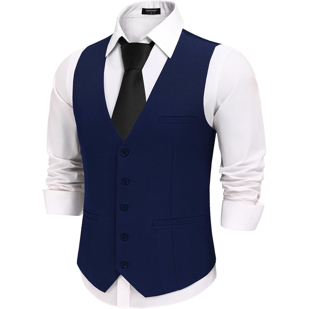 image:imageCOOFANDY Mens Business Suit Vests Slim Fit Formal Dress Waistcoat Groomsman Vest For WeddingDark Blue