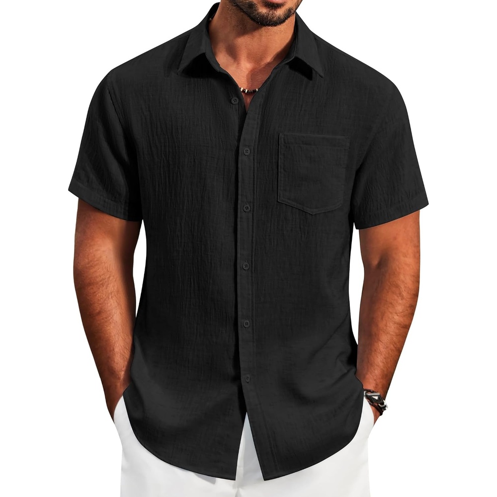 image:imageCOOFANDY Mens Button Down Short Sleeve Shirt Lightweight Casual Summer Beach Shirts with PocketBlack