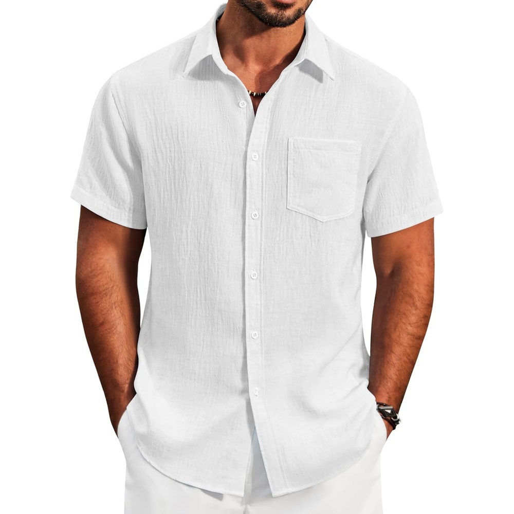 image:imageCOOFANDY Mens Button Down Short Sleeve Shirt Lightweight Casual Summer Beach Shirts with PocketWhite