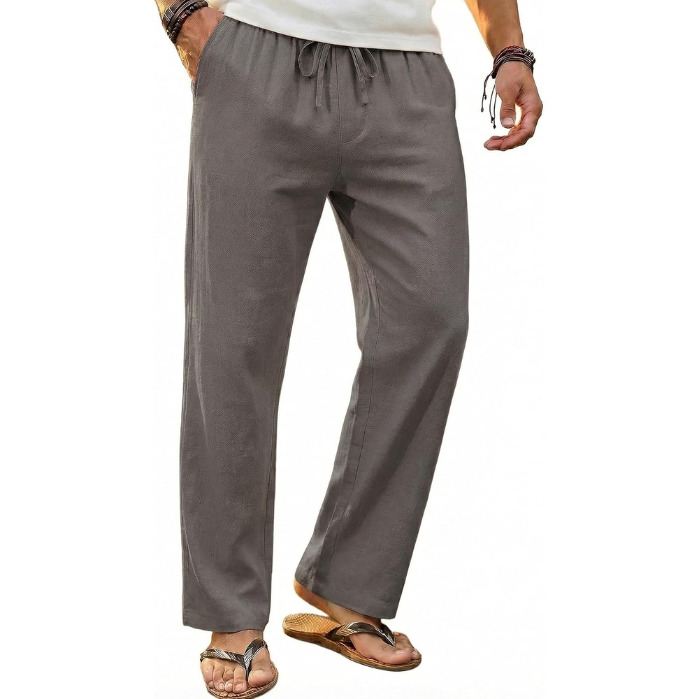 image:imageCOOFANDY Mens Linen Pants Casual Loose Fit Beach Summer Yoga Pant Lightweight Drawstring Linen TrousersDeep Gray