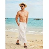COOFANDY Men’s Cotton Linen Harem Pants Drawstring Casual Cropped Trousers Lightweight Loose Beach Yoga Pants with Pockets(Linen Khaki)