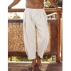 COOFANDY Men’s Cotton Linen Harem Pants Drawstring Casual Cropped Trousers Lightweight Loose Beach Yoga Pants with Pockets(Linen Khaki)