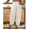 COOFANDY Men’s Cotton Linen Harem Pants Drawstring Casual Cropped Trousers Lightweight Loose Beach Yoga Pants with Pockets(Linen Khaki)