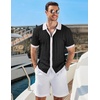COOFANDY Men’s Knit Short Sleeve Shirts Button Down Vintage Knitted Polo Shirt Casual Beach Crochet Cable Vacation Shirt(White-black)
