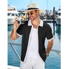 COOFANDY Men’s Knit Short Sleeve Shirts Button Down Vintage Knitted Polo Shirt Casual Beach Crochet Cable Vacation Shirt(White-black)
