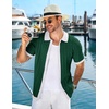COOFANDY Men’s Knit Short Sleeve Shirts Button Down Vintage Knitted Polo Shirt Casual Beach Crochet Cable Vacation Shirt(White-green)