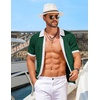 COOFANDY Men’s Knit Short Sleeve Shirts Button Down Vintage Knitted Polo Shirt Casual Beach Crochet Cable Vacation Shirt(White-green)
