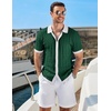COOFANDY Men’s Knit Short Sleeve Shirts Button Down Vintage Knitted Polo Shirt Casual Beach Crochet Cable Vacation Shirt(White-green)