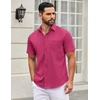 COOFANDY Mens Short Sleeve Casual Button Down Shirts Summer Untucked Dress Shirts with Pocket(Rose Red)
