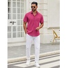 COOFANDY Mens Short Sleeve Casual Button Down Shirts Summer Untucked Dress Shirts with Pocket(Rose Red)