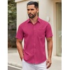 COOFANDY Mens Short Sleeve Casual Button Down Shirts Summer Untucked Dress Shirts with Pocket(Rose Red)