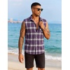 COOFANDY Mens Sleeveless Flannel Shirt Casual Summer Tank Top Button Up Sleeveless Beach Shirts with Chest Pocket(Purple)