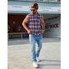 COOFANDY Mens Sleeveless Flannel Shirt Casual Summer Tank Top Button Up Sleeveless Beach Shirts with Chest Pocket(Purple)