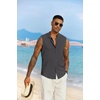 COOFANDY Mens Sleeveless Summer Shirts Beach Tank Tops Button Up Textured Tank Shirt for Vacation(Dark Grey)