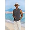 COOFANDY Mens Sleeveless Summer Shirts Beach Tank Tops Button Up Textured Tank Shirt for Vacation(Dark Grey)
