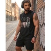 COOFANDY Mens Sleeveless Workout Hoodie Shorts Set 2 Piece Outfits Hooded Tank Tops Gym Tracksuit Sweatsuits(Black Flag Printed)