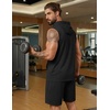 COOFANDY Mens Sleeveless Workout Hoodie Shorts Set 2 Piece Outfits Hooded Tank Tops Gym Tracksuit Sweatsuits(Black Flag Printed)