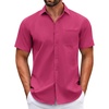 COOFANDY Mens Short Sleeve Casual Button Down Shirts Summer Untucked Dress Shirts with Pocket(Rose Red)