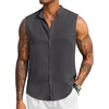 COOFANDY Mens Sleeveless Summer Shirts Beach Tank Tops Button Up Textured Tank Shirt for Vacation(Dark Grey)