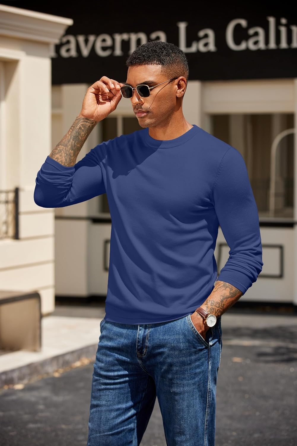 image:imageCOOFANDY Mens Crew Neck Pullover Sweater Slim Fit Long Sleeve Knit Sweaters Lightweight Dress Casual Crewneck Sweater