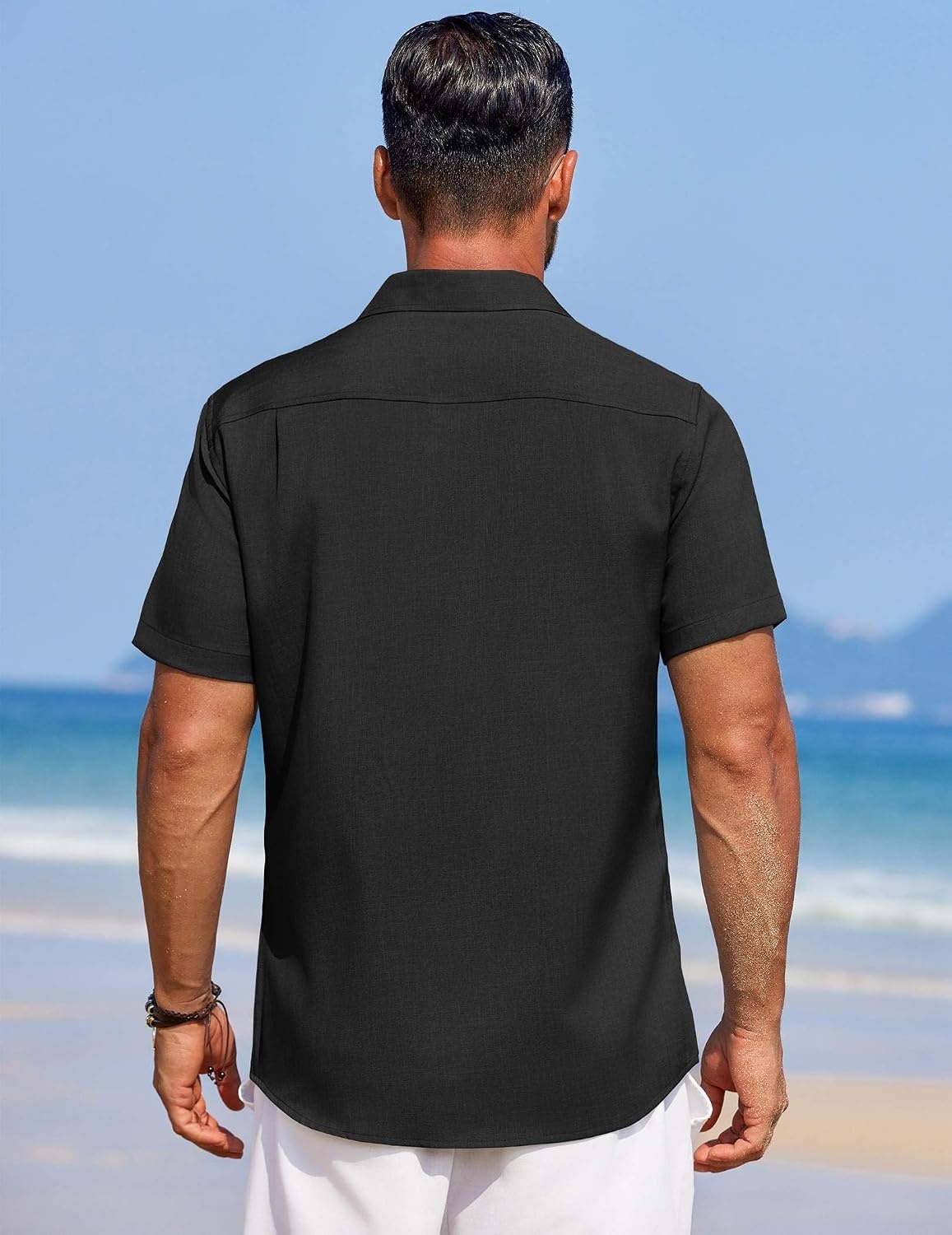 image:imageCOOFANDY Mens Linen Shirt Summer Beach Vacation Shirts Casual Button Down Short Sleeve Top Resort Wear for Men Black