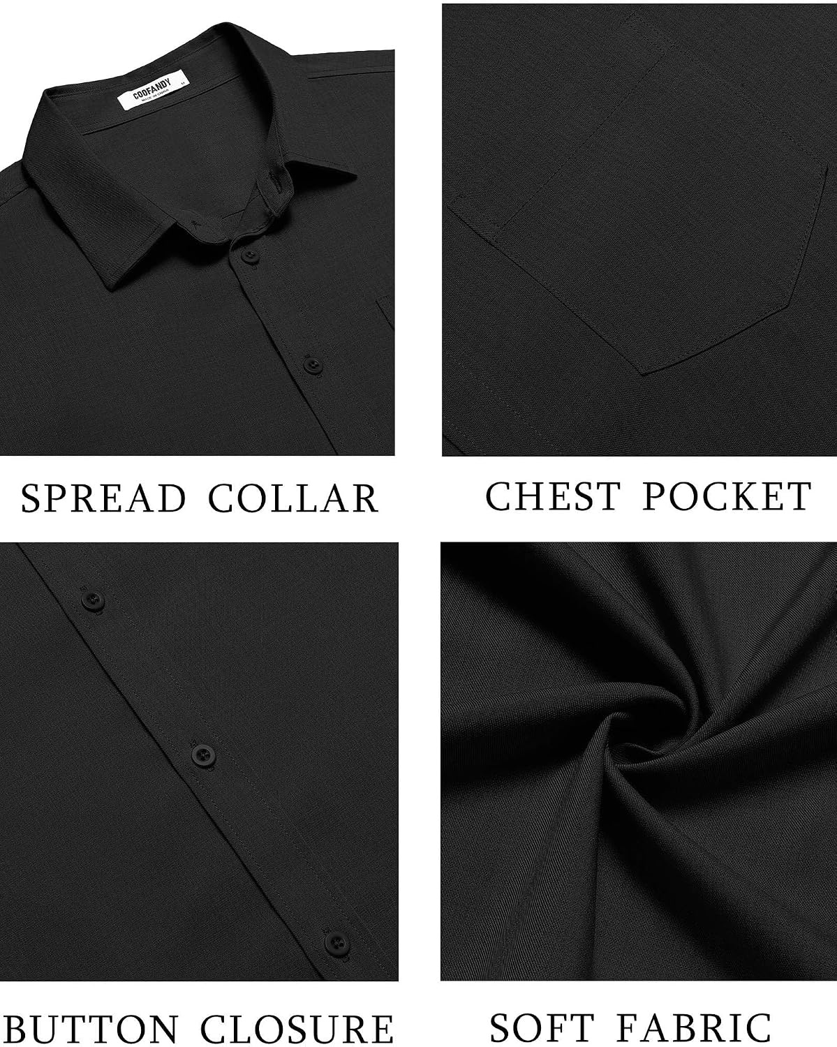 image:imageCOOFANDY Mens Linen Shirt Summer Beach Vacation Shirts Casual Button Down Short Sleeve Top Resort Wear for Men Black