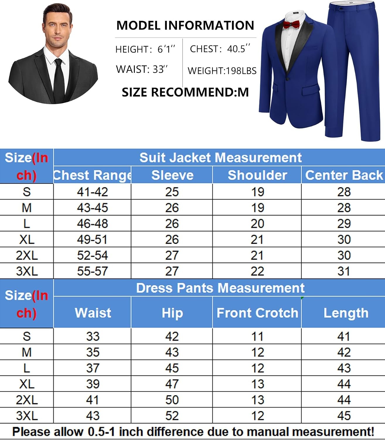 image:imageCOOFANDY Mens Tuxedo Suit Set Slim Fit 2 Piece One Button Blazer Jacket Pants for WeddingDinnerPromBlue