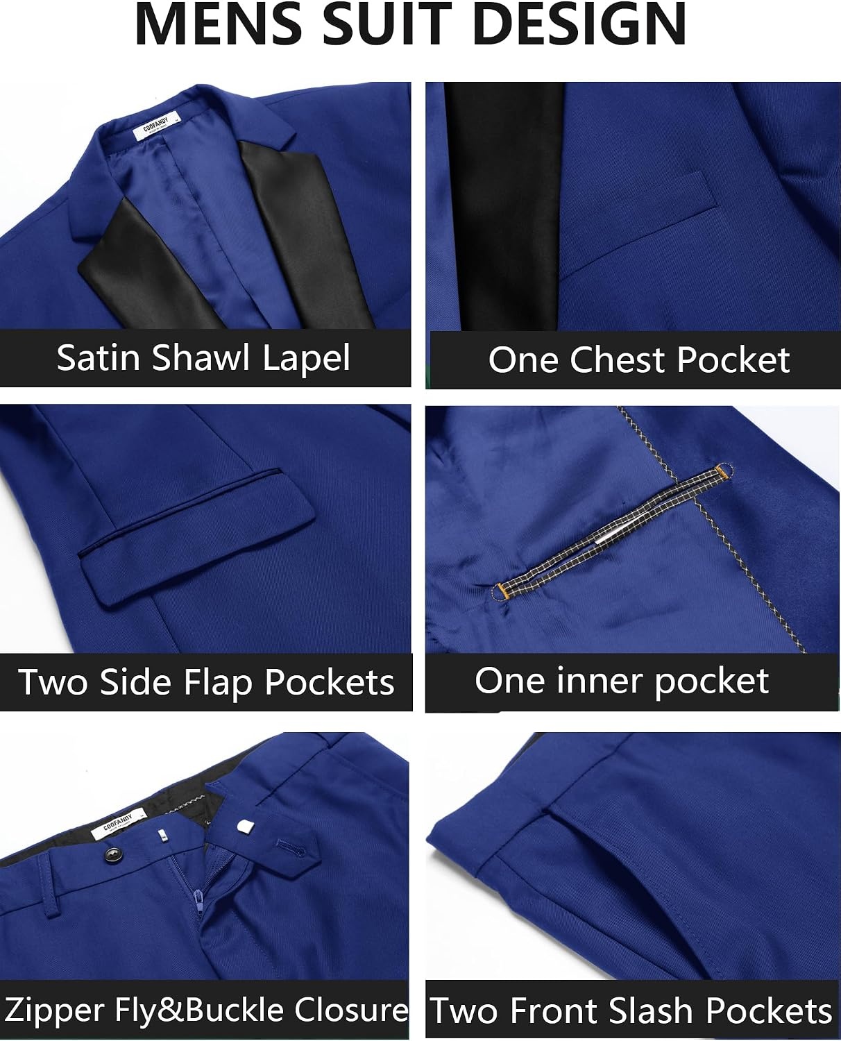 image:imageCOOFANDY Mens Tuxedo Suit Set Slim Fit 2 Piece One Button Blazer Jacket Pants for WeddingDinnerPromBlue