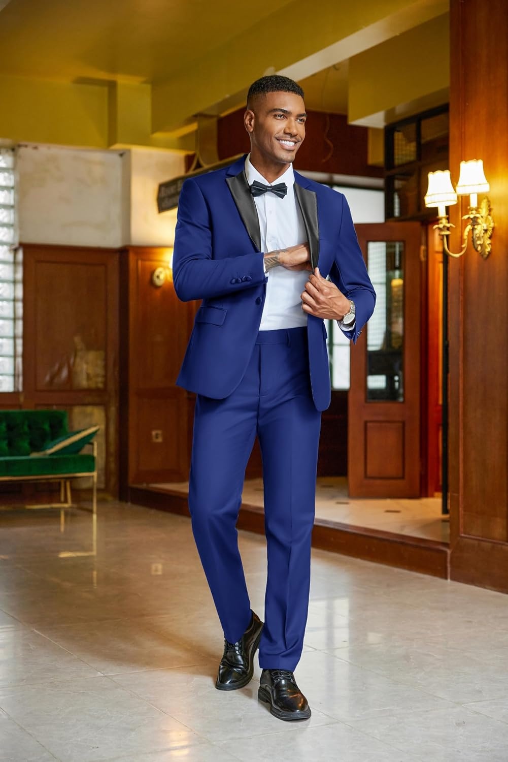 image:imageCOOFANDY Mens Tuxedo Suit Set Slim Fit 2 Piece One Button Blazer Jacket Pants for WeddingDinnerPromBlue