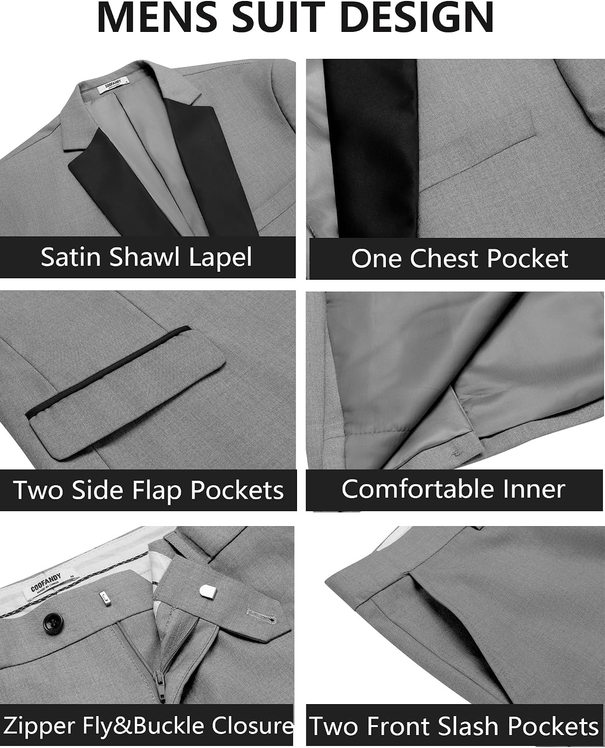 image:imageCOOFANDY Mens Tuxedo Suit Set Slim Fit 2 Piece One Button Blazer Jacket Pants for WeddingDinnerPromLight Gray