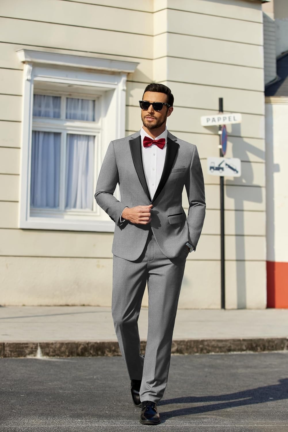 image:imageCOOFANDY Mens Tuxedo Suit Set Slim Fit 2 Piece One Button Blazer Jacket Pants for WeddingDinnerPromLight Gray