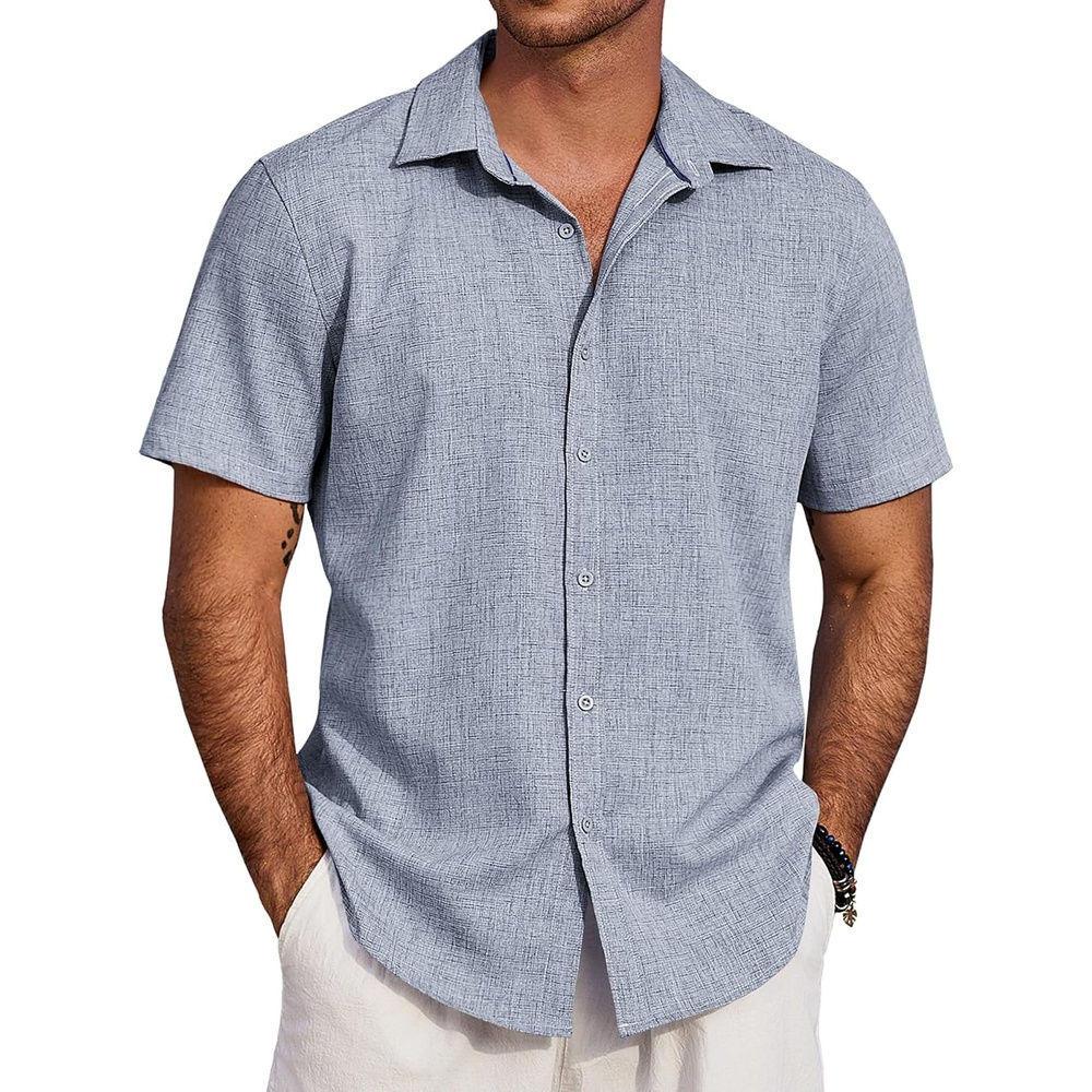 image:imageCOOFANDY Mens Beach Summer Shirts Linen Texture Shirts Short Sleeve Casual Button Down Shirt