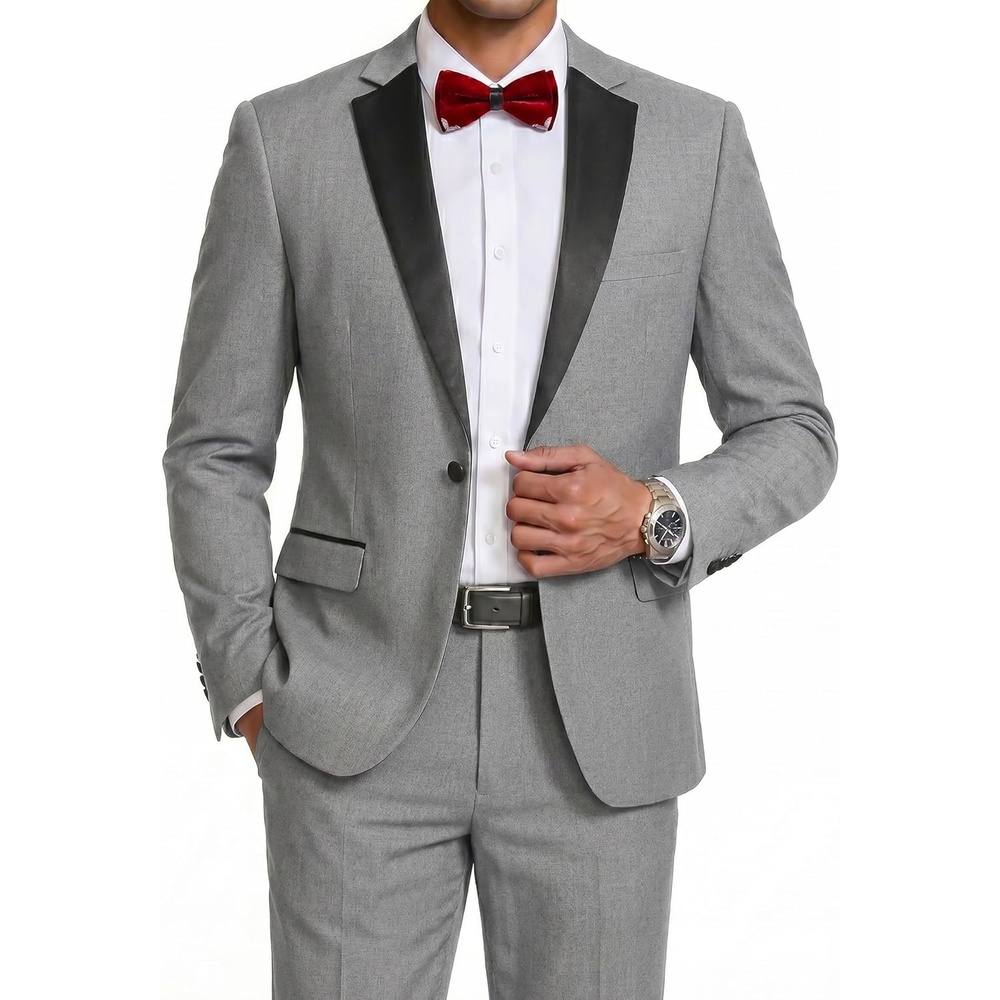 image:imageCOOFANDY Mens Tuxedo Suit Set Slim Fit 2 Piece One Button Blazer Jacket Pants for WeddingDinnerPromLight Gray