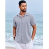 COOFANDY Men’s Beach Summer Shirts Linen Texture Shirts Short Sleeve Casual Button Down Shirt