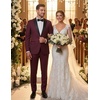COOFANDY Mens Tuxedo Suit Set Slim Fit 2 Piece One Button Blazer Jacket Pants for Wedding,Dinner,Prom(Wine Red)