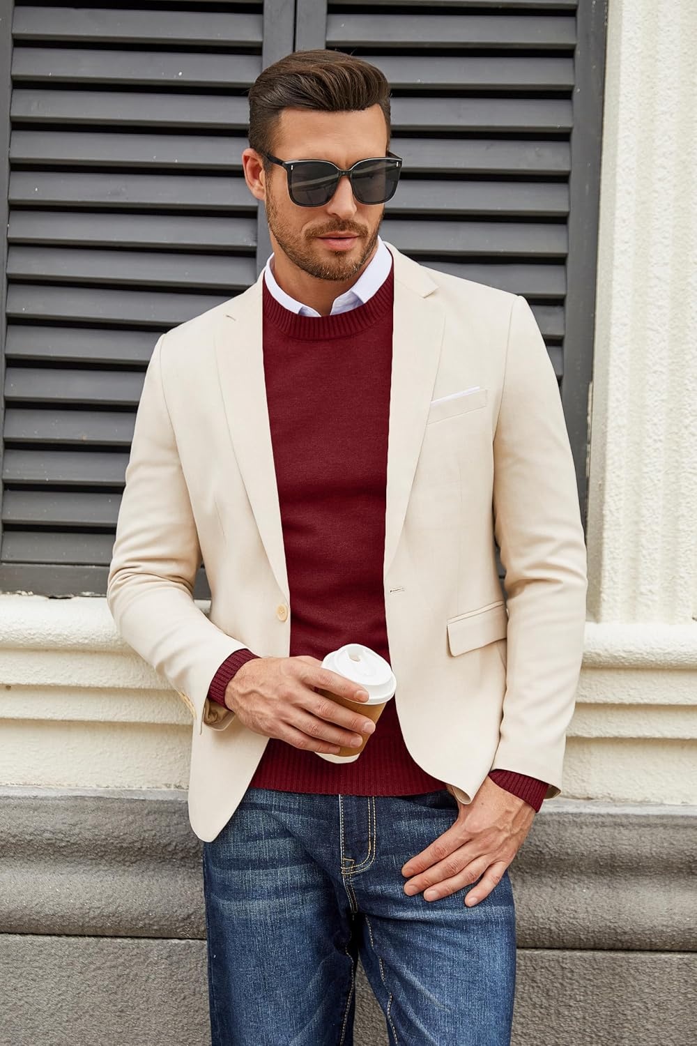 image:imageCOOFANDY Mens Dress Crew Neck Sweater Lightweight Sweatshirts Knitted Pullover Casual Fashion Long Sleeve SweaterWine Red