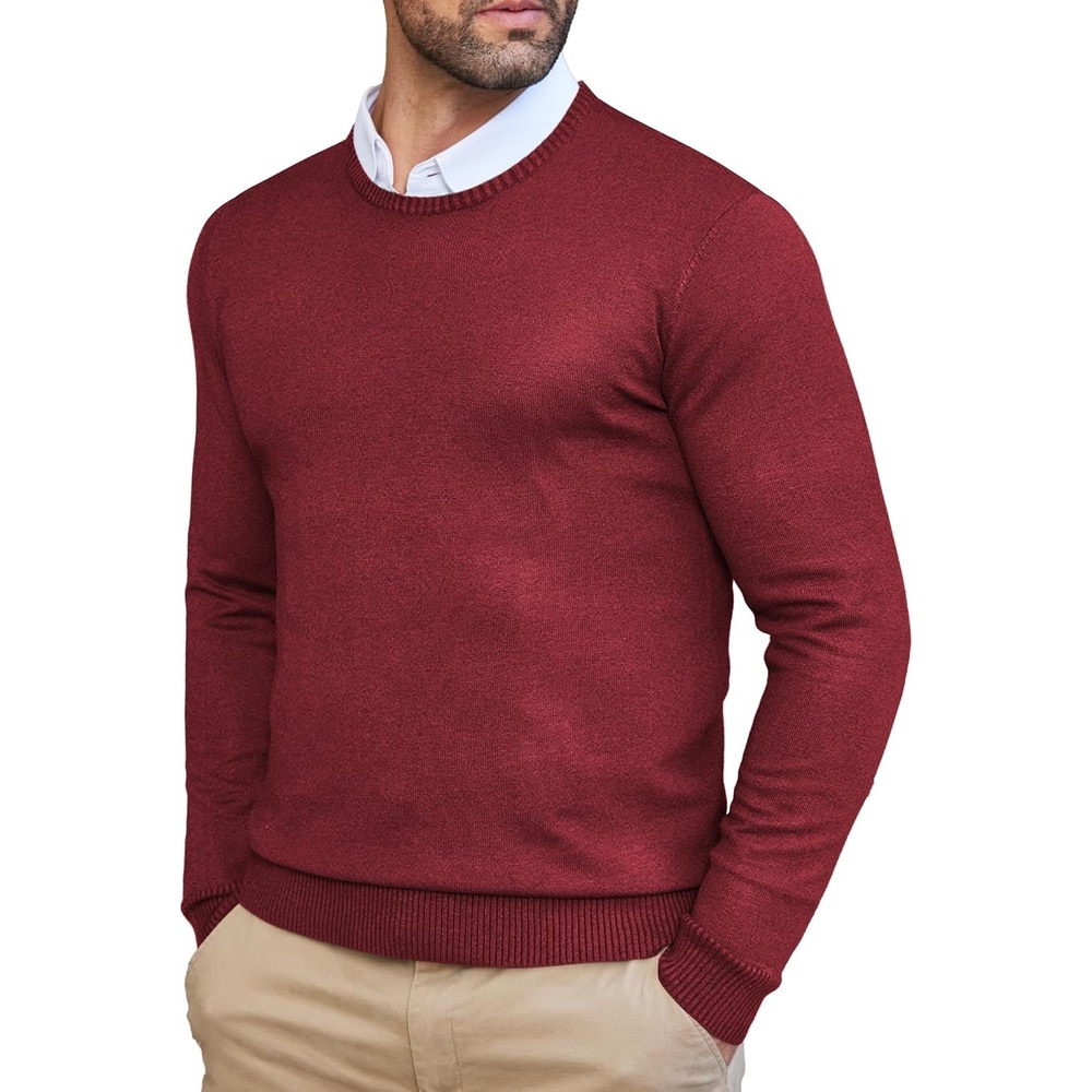 image:imageCOOFANDY Mens Dress Crew Neck Sweater Lightweight Sweatshirts Knitted Pullover Casual Fashion Long Sleeve SweaterWine Red