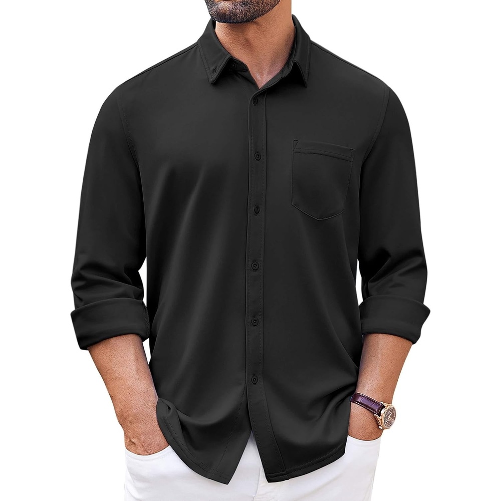 image:imageCOOFANDY Mens Wrinkle Free Shirt Long Sleeve Casual Button Up Shirts Slim Fit Business Dress Shirt Black