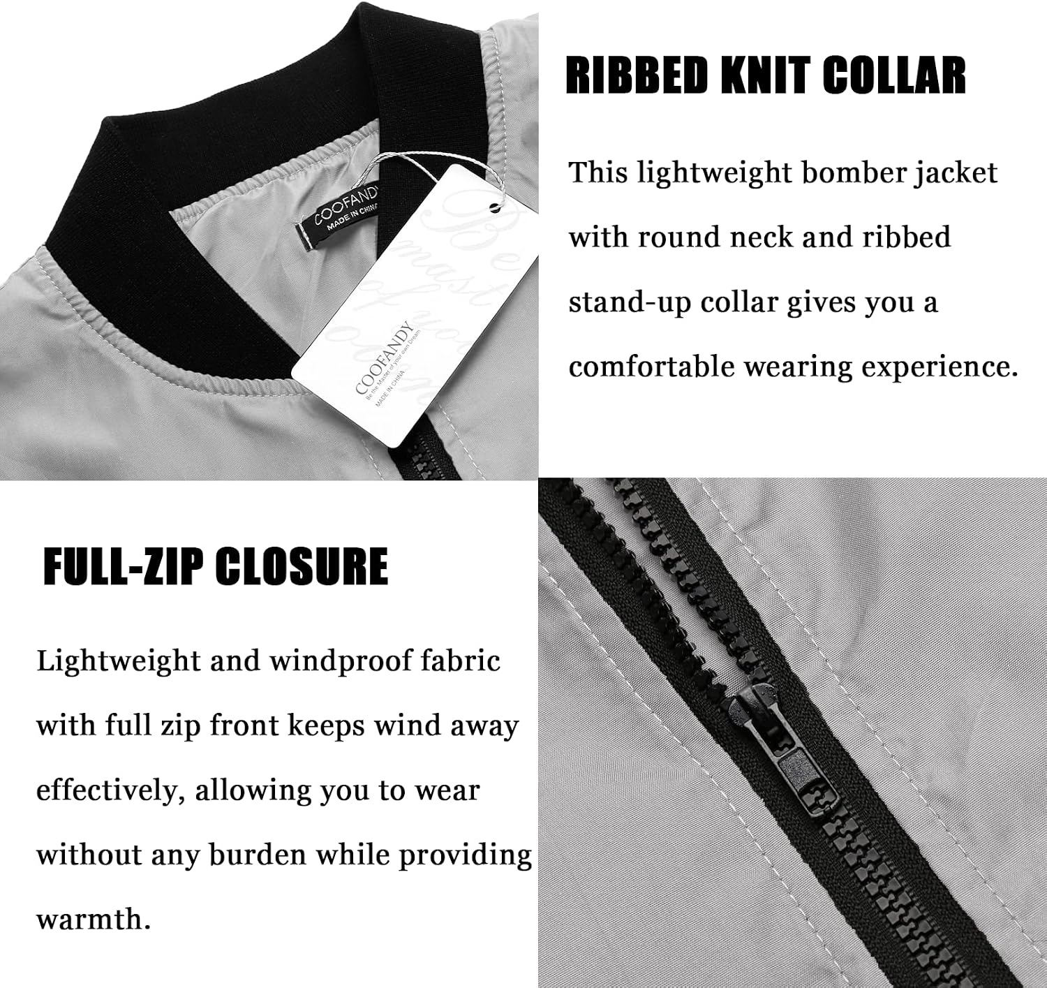 image:imageCOOFANDY Men Bomber Jacket Lightweight Windbreaker Jackets Casual Softshell Flight Fashion Winter Fall Coat with Pocket1 Light Grey