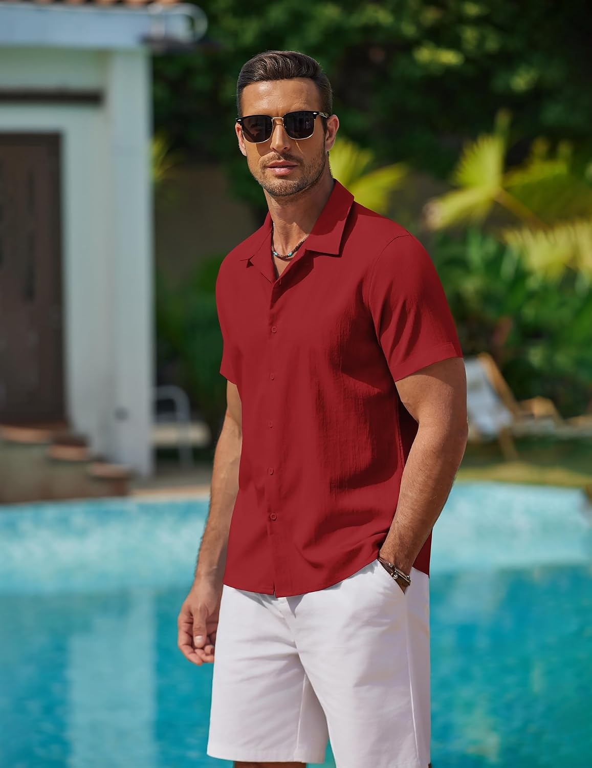 image:imageCOOFANDY Mens Casual Button Down Shirts Short Sleeve WrinkleFree Summer Beach Wear