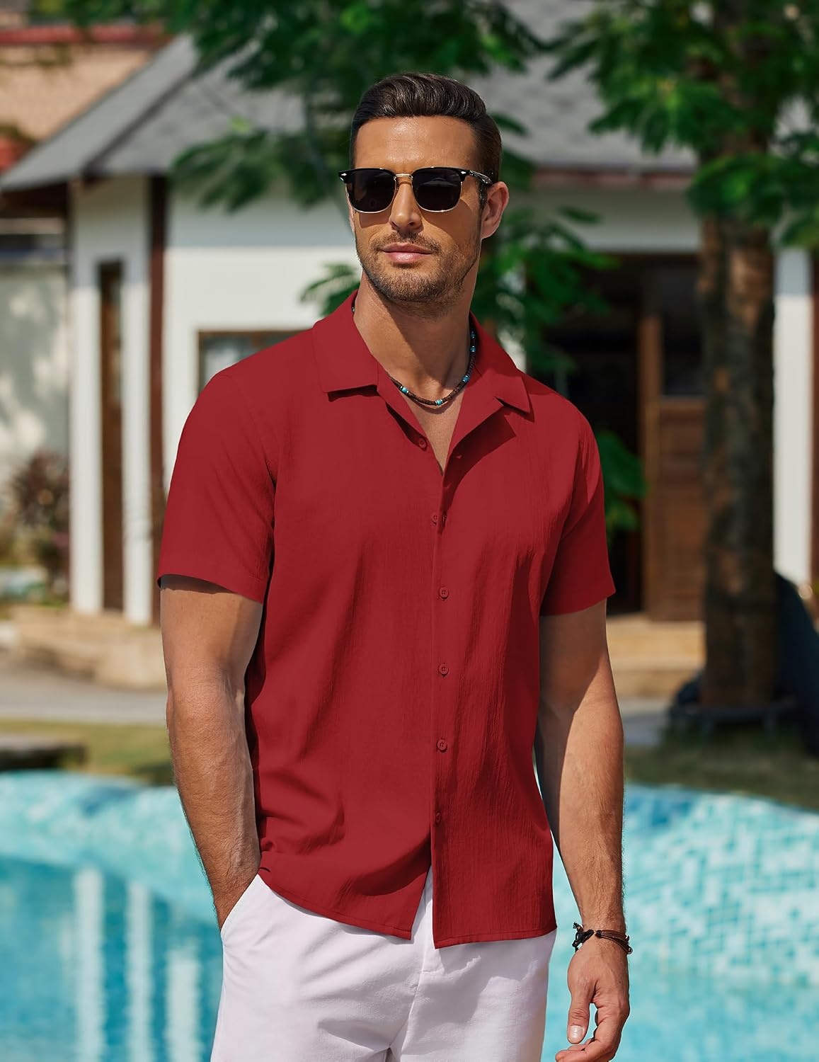 image:imageCOOFANDY Mens Casual Button Down Shirts Short Sleeve WrinkleFree Summer Beach Wear