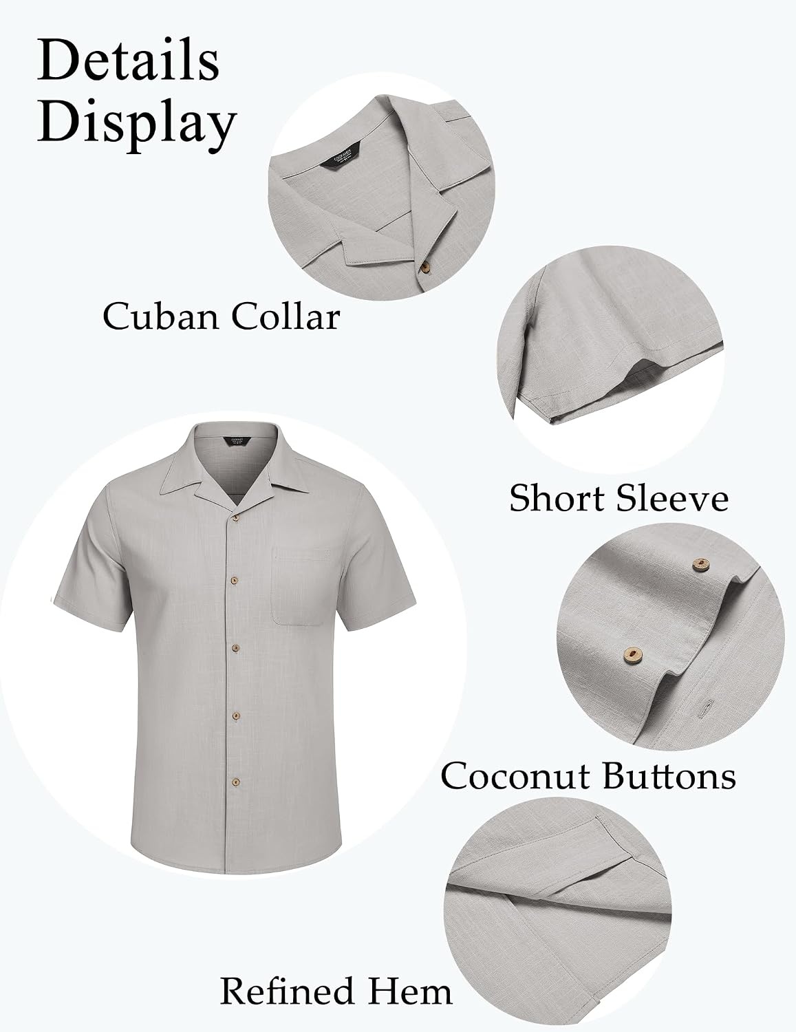 image:imageCOOFANDY Mens Casual Cotton Linen Shirt Short Sleeve Button Up Shirts Summer Beach Top