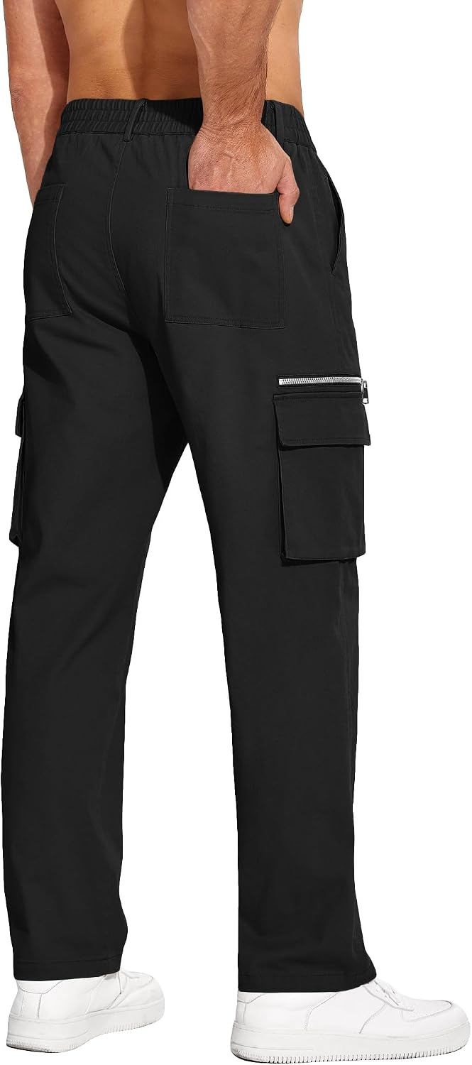 image:imageCOOFANDY Mens Cotton Cargo Pants Relaxed Fit Elastic Waist Casual Pants Stretch Work Cargo Pant with Pockets